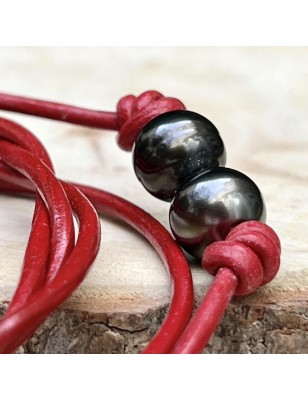 acheter collier homme perles noires de Tahiti prix - ras de cou cuir avec une perle