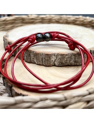 acheter collier homme perles noires de Tahiti prix - ras de cou cuir avec une perle