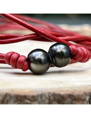 acheter collier homme perles noires de Tahiti prix - ras de cou cuir avec une perle