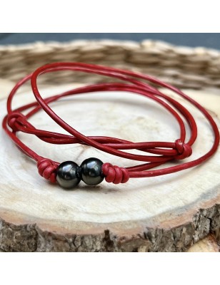 acheter collier homme perles noires de Tahiti prix - ras de cou cuir avec une perle