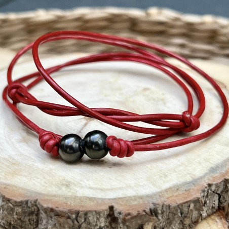 acheter collier homme perles noires de Tahiti prix - ras de cou cuir avec une perle