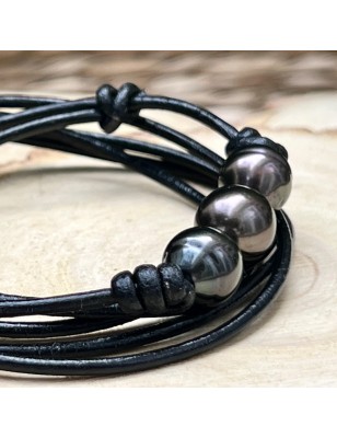 acheter collier homme perles noires de Tahiti prix - ras de cou cuir avec une perle