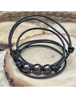 acheter collier homme perles noires de Tahiti prix - ras de cou cuir avec une perle