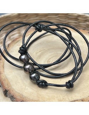 acheter collier homme perles noires de Tahiti prix - ras de cou cuir avec une perle