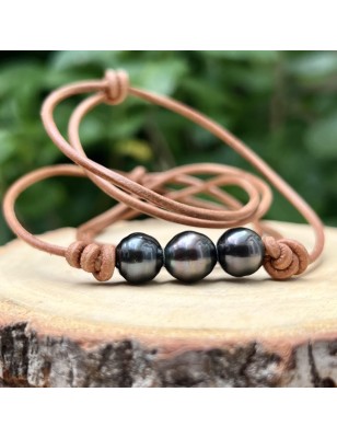 acheter collier homme perles noires de Tahiti prix - ras de cou cuir avec une perle