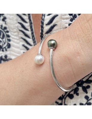 silver you and me bangle tahitian cultured pearls price - perla Tahiti