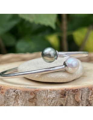 Brazalete - Perla de pavo real de Tahití y perla de agua dulce
