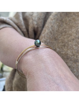 Bracciale Rigido Oro 750 Perla di Tahiti e Diamanti