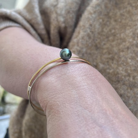 Bracciale Rigido Oro 750 Perla di Tahiti e Diamanti