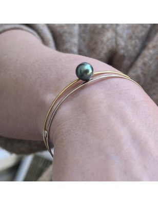 bracelet jonc or jaune et rose perle de tahiti prix