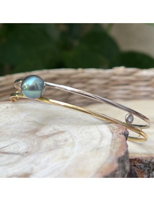 bracelet jonc or jaune et rose perle de tahiti prix