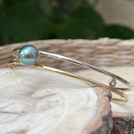 bracelet jonc or jaune et rose perle de tahiti prix