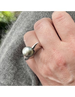 prix d'une grosse perle de tahiti montée sur une bague en argent - perle tahitienne
