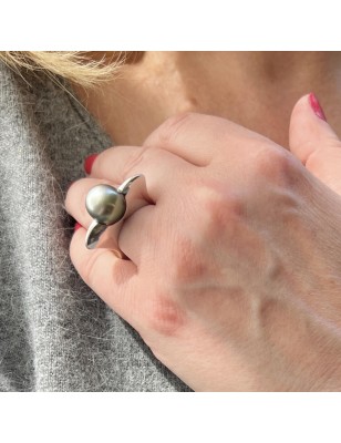 prix d'une grosse perle de tahiti montée sur une bague en argent - perle tahitienne
