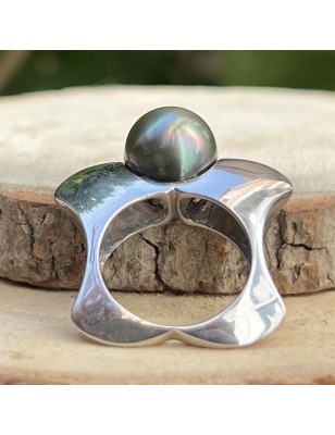 Anillo de plata rodiada con perla de Tahití de 11,88 mm