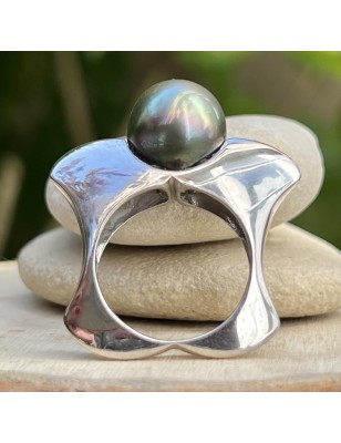 Sublime Perle de Tahiti - 11.88mm - Bague Argent Rhodié