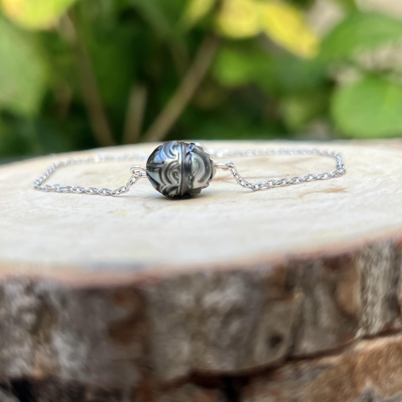 Hiva Oa - Perla di Tahiti Incisa - Argento Rodio