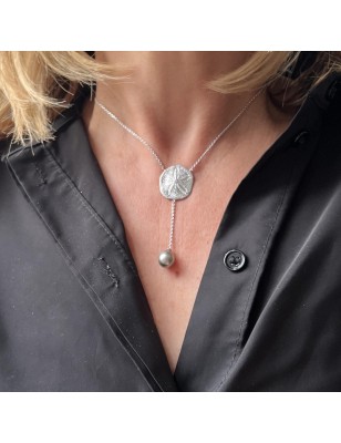 tiare tahiti avec une perle de Tahiti en collier - bijou tahitien