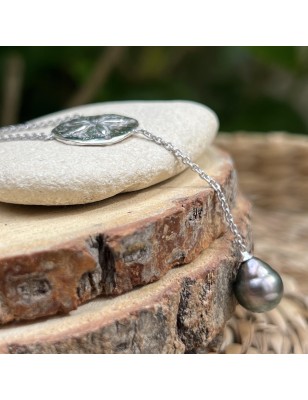 tiare tahiti avec une perle de Tahiti en collier - bijou tahitien