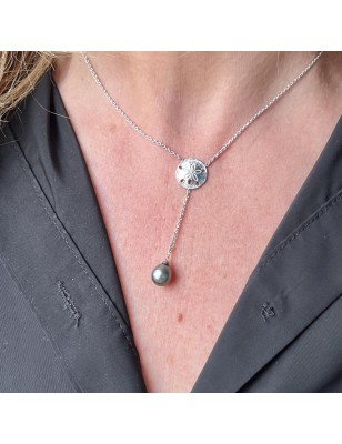 tiare tahiti avec une perle de Tahiti en collier - bijou tahitien