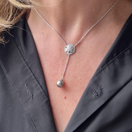 tiare tahiti avec une perle de Tahiti en collier - bijou tahitien