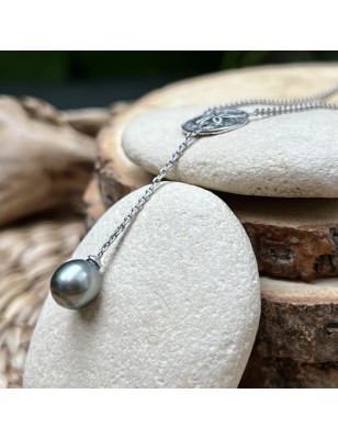 tiare tahiti avec une perle de Tahiti en collier - bijou tahitien