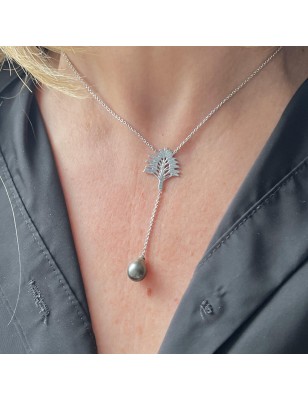 eventail avec une perle de Tahiti en collier - bijou tahitien