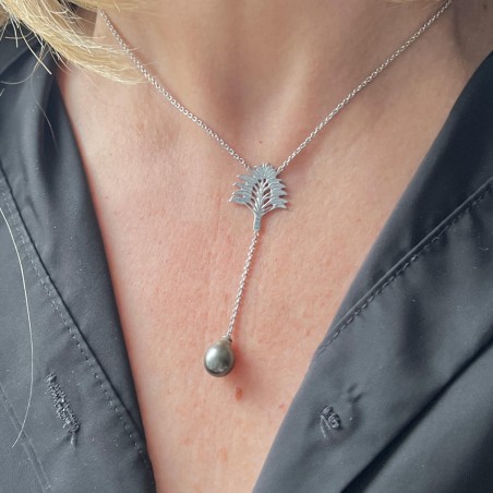 eventail avec une perle de Tahiti en collier - bijou tahitien