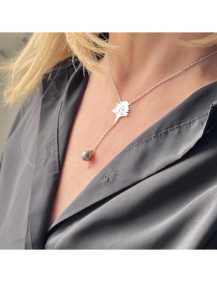 eventail avec une perle de Tahiti en collier - bijou tahitien