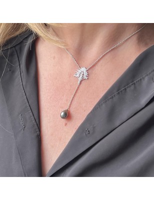 eventail avec une perle de Tahiti en collier - bijou tahitien
