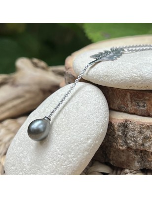 Tiare Tahiti on Rhodium Silver Necklace with Tahitian Pearl