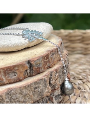 eventail avec une perle de Tahiti en collier - bijou tahitien