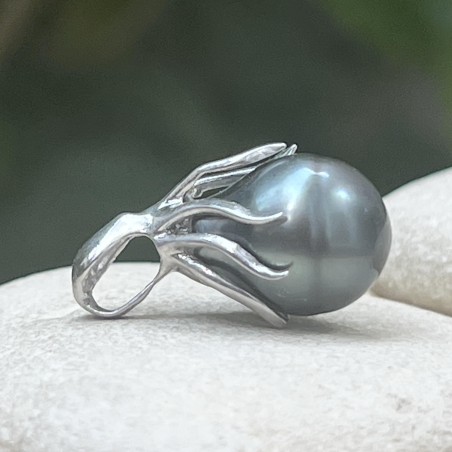 Tahitian Pearl Octopus Pendant - Rhodium Silver