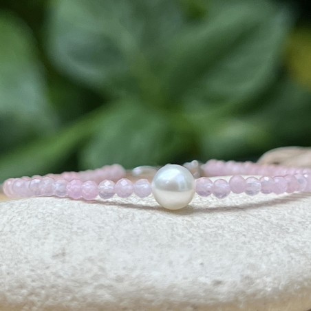 Bracelet Quartz Rose et Perle d'Eau Douce