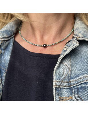 perle de Tahiti en collier avec des turquoises prix