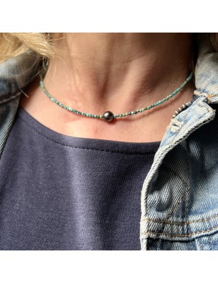 perle de Tahiti en collier avec des turquoises prix