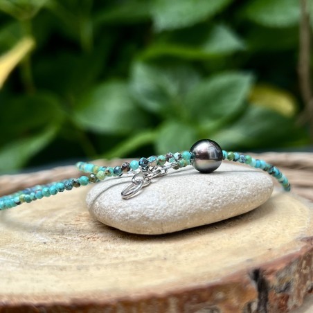 perle de Tahiti en collier avec des turquoises prix
