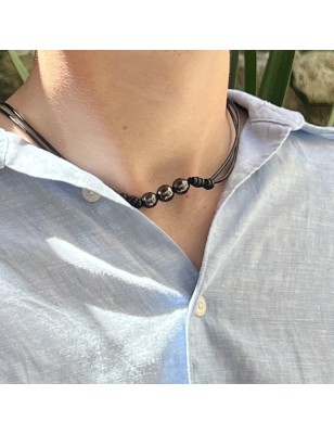 acheter collier homme perles noires de Tahiti prix - ras de cou cuir avec une perle