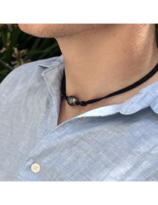 Collier Homme Perle Grise Graviert - 12,70 mm