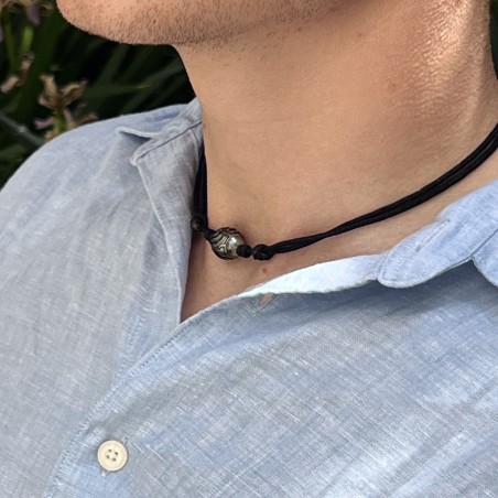 Колье Мужское Серая Гравированная Жемчужина - 12,70 мм