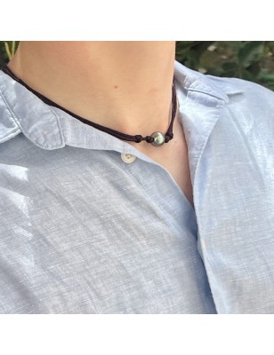 big lagon Tahitian pearl men necklace with Tahiti pearl price and details