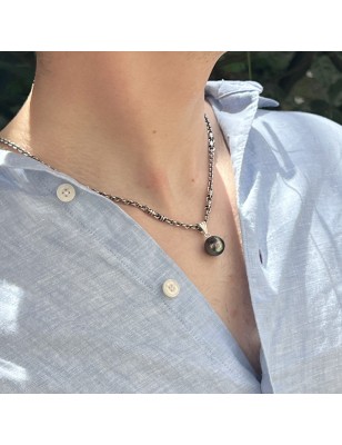 Collar de perlas de Tahití para hombre, perla pavo real azul, 13,72 mm