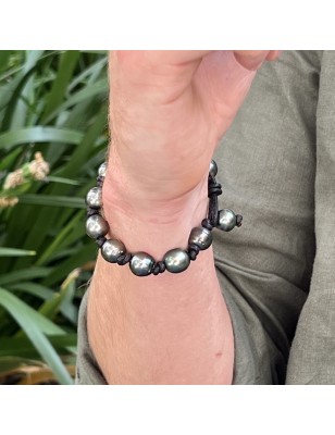 big tahitian pearls in men's leather bracelet price - tahitian jewel cultured pearls - tahitian jewerly for men