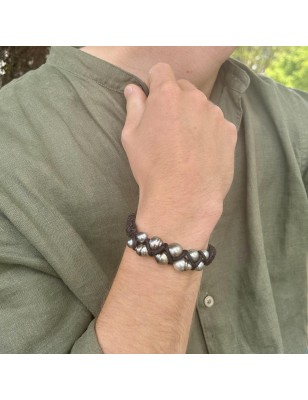 black pearl men bracelet Tahitian cultured pearls - perla Tahiti