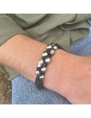 black pearl men bracelet Tahitian cultured pearls - perla Tahiti