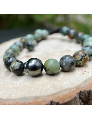 pearl masculin bracelet in turquoise with tahitian pearl price cultured pearls - tahitian jewerly for men - tahiti jewerly