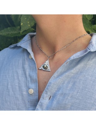 Rhodium Silver Pendant and real cultured pearl of Tahiti