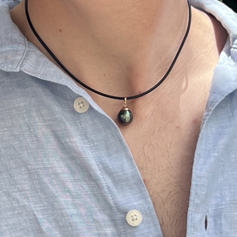 prix perle collier homme grosse perle de Tahiti 11mm - 12 mm