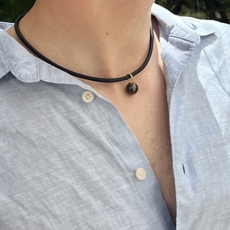 Tea - Big Tahitian Pearl Men's Choker - 12.28mm