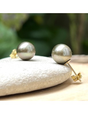 Tahiti pearl ear studs - gold earrings with cultured Tahitian pearls price